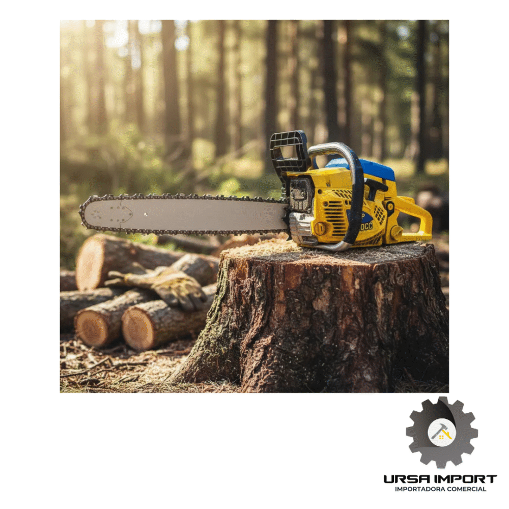 Motosierra a gasolina 2 tiempos cortando madera