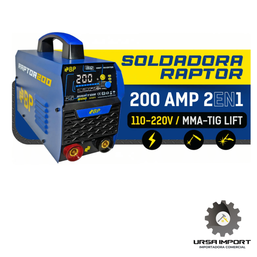 Soldadora Raptor Inverter 200amp 2 en 1 mma/tig lift/110-220V