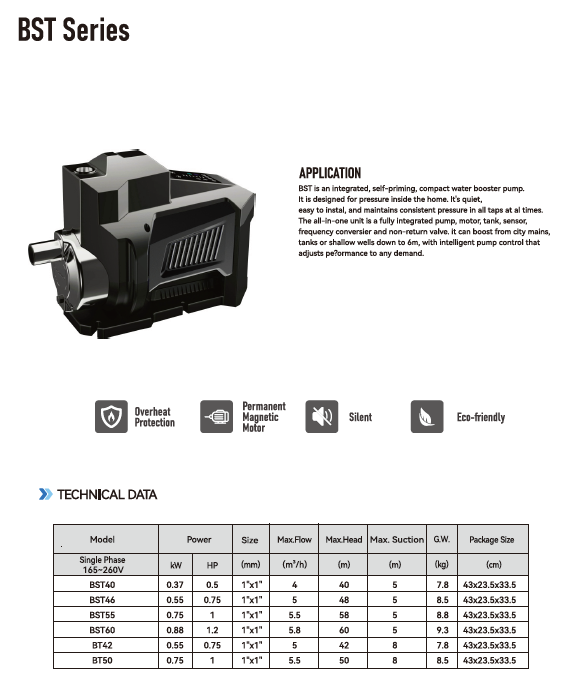 Bomba de Agua Smart BST40 presión constante 1/2hp Compacta Eco